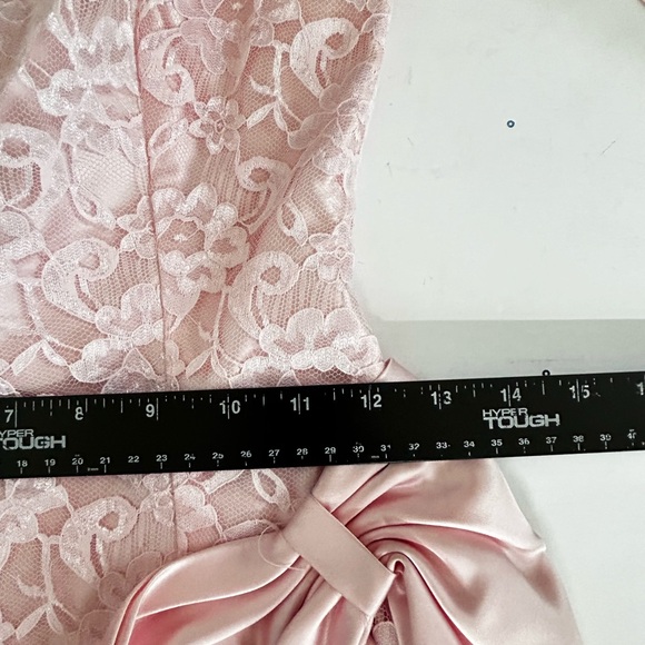 Vtg Alfred Angelo Party Dress Lace Pink Big Bow Puff Sleeve Back Open Womens S/M - Picture 2 of 15